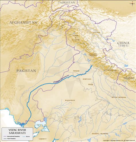 Saraswati River Map, India Border Countries with Capitals