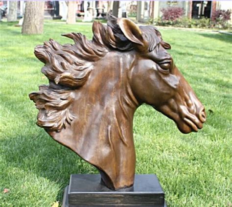 free shipping 24" Western Bronze Copper Marble Art Home Decoration Horse Head Statue Sculpture ...