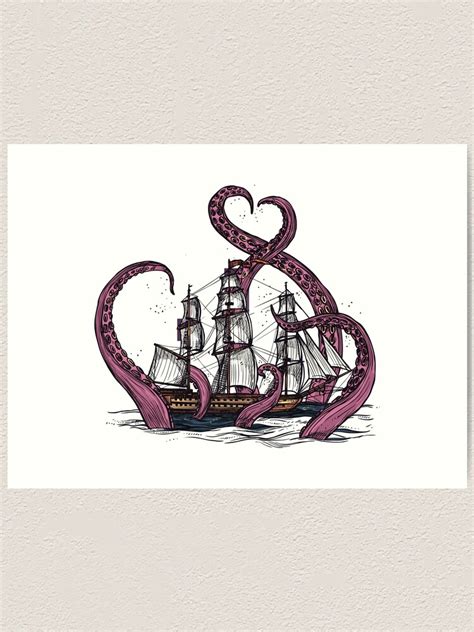 "Kraken Attacking A Ship" Art Print for Sale by renju1902 | Redbubble