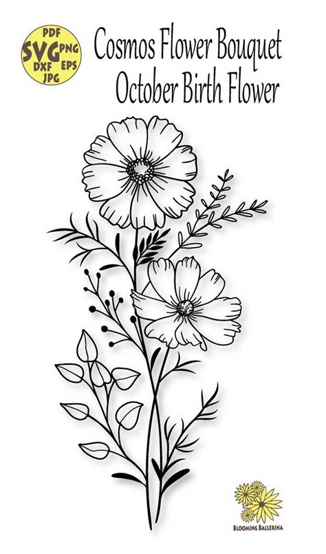 Cosmos Flower Bouquet Svg file, October Birth flower Svg, Libra Svg, Floral Zodiac Svg, October ...