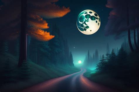 Premium AI Image | Spooky night forest background with full moon