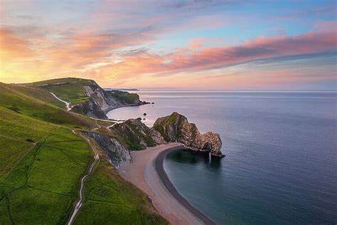 Aerial view of Durdle Door at sunrise, Durdle Door