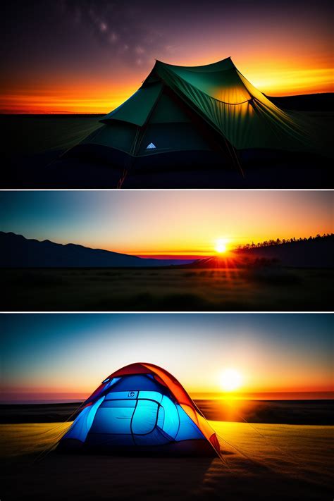 Lexica - Sunset, Camping, tent as a black Silhouette, stars