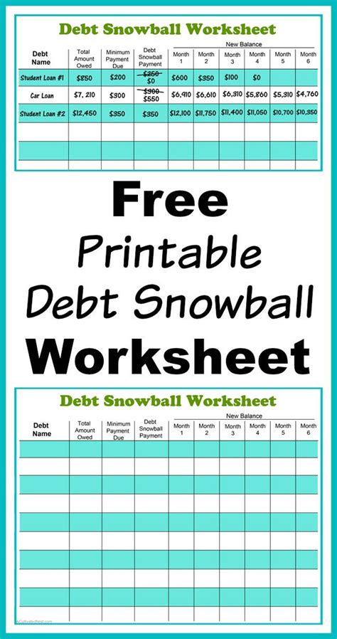 Free Printable Debt Snowball Worksheet | Living Frugally - Money Saving Ideas | Debt repayment ...