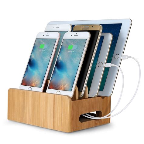 Bamboo Multi-device Phone Holder Charging Dock Stand Holder Tablet ...