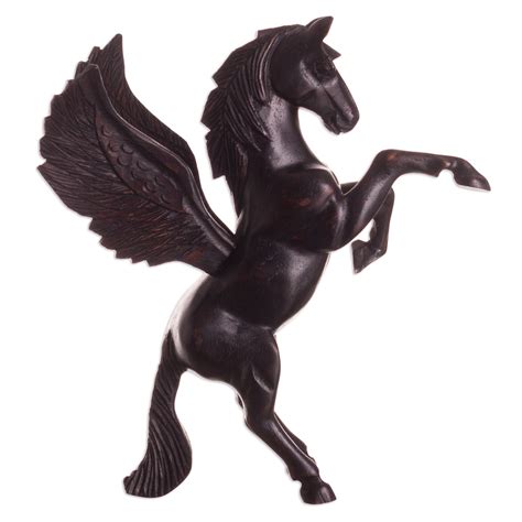 Hand-Carved Cedar Wood Pegasus Sculpture from Peru - Magic Pegasus | NOVICA