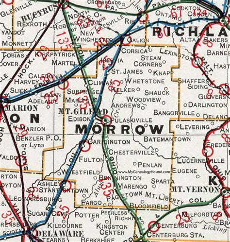 Morrow County, Ohio 1901 Map, Mount Gilead, OH