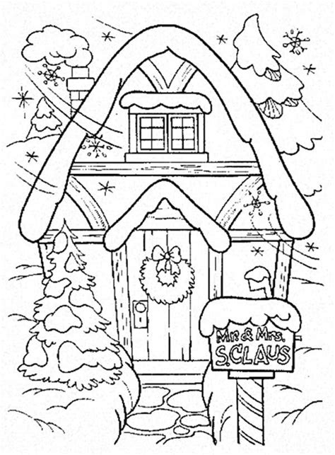 Christmas House Coloring Book Pages