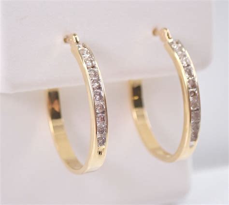 RESERVED/SOLD 14K Yellow Gold 1/4 ct Diamond Hoop Earrings Diamond ...