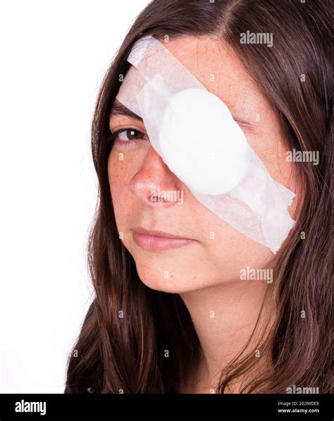 Portrait of woman wearing eye patch as protection after injury Stock Photo - Alamy