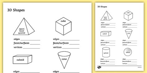 3D Shapes Worksheets - 3D shapes worksheets, shapes, properties