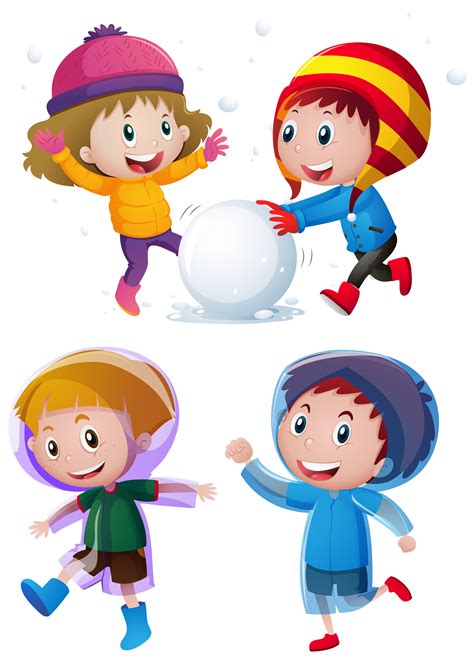 Children playing with snow in winter 559437 Vector Art at Vecteezy