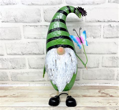 Whimsical Metal Garden Gnome W/ Butterfly Statue Figurine - Etsy