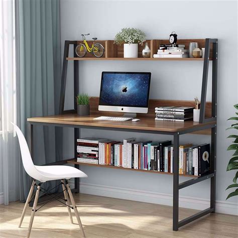 Tribesigns Computer Desk with Hutch and Bookshelf, 47 Inches Home Office Desk with Space Saving ...