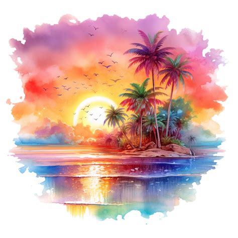 Colourful Watercolor Beach Sunset sublimation for t shirt design ...