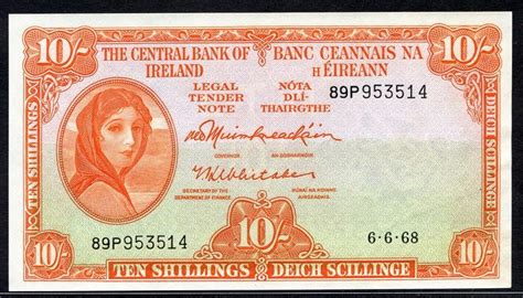 Irish banknotes 10 Shillings note 1968 Lady Lavery|World Banknotes ...