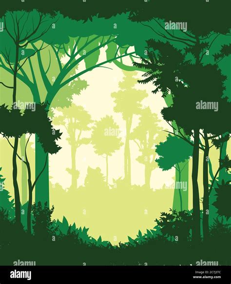 Forest silhouette deciduous. Vector. Summer landscape. Jungle Stock ...