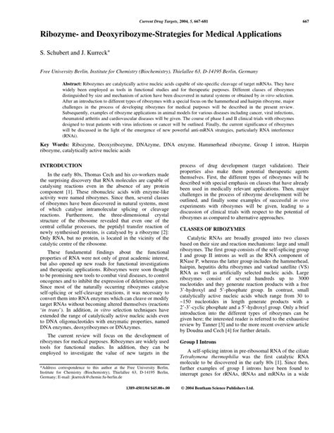 (PDF) Ribozyme- and Deoxyribozyme-Strategies for Medical Applications