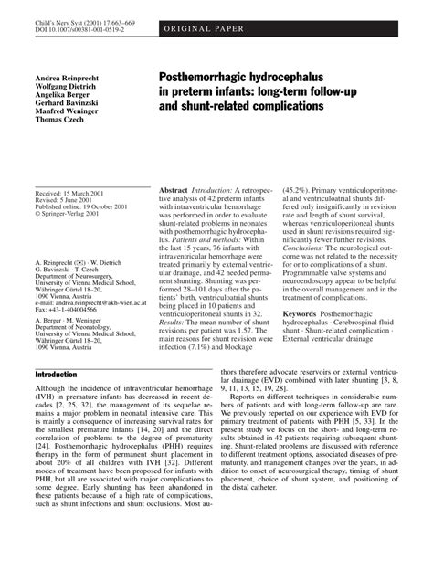 (PDF) Posthemorrhagic hydrocephalus in preterm infants: Long-term follow-up and shunt-related ...