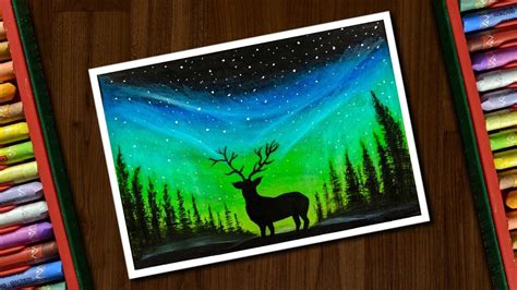 Aurora Night Drawing with Oil Pastels for beginners - step by step ...