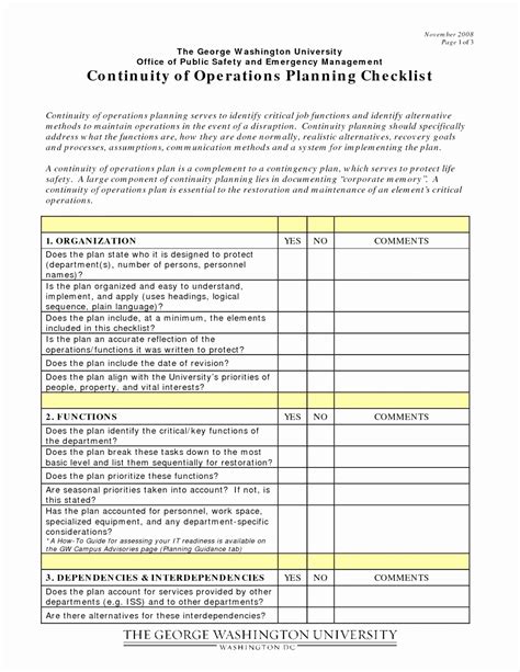 Business Continuity Checklist Template – PARAHYENA