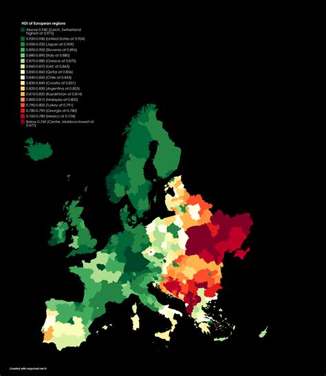 HDI of European regions (Source: GlobalDataLabs) : r/europe