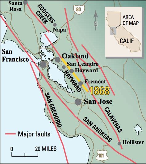 Major Faults and the 1868 Hayward quake in the San Francisco Bay Area | Earthquake fault lines ...