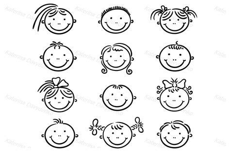Set of happy cartoon kids faces (284766) | Illustrations | Design Bundles