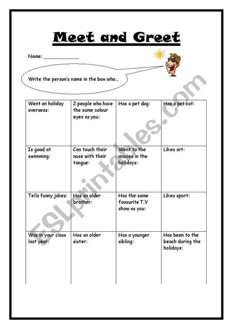 English worksheets: meet and greet