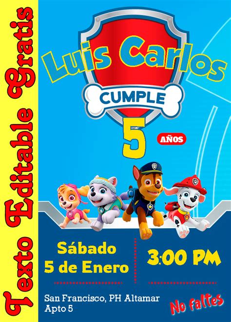 Descargar Invitacion Paw Patrol Editable Gratis Invitaciones De Paw ...