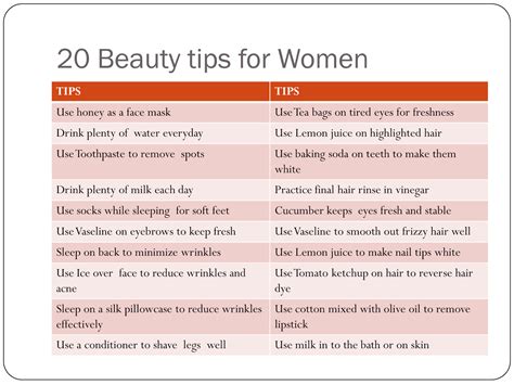 20 BEAUTY TIPS FOR WOMEN