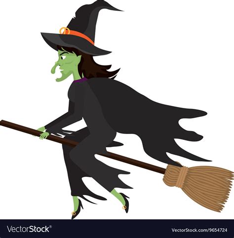 Witch flying with broomstick cartoon Royalty Free Vector