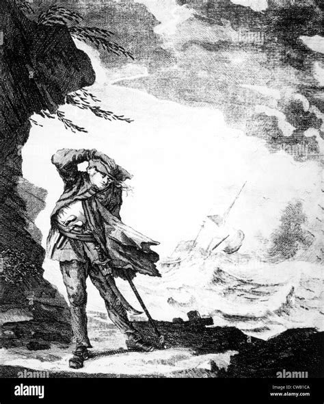 Edward Low, (aka Edward Lowe), English pirate shown on shore watching a ship foundering in a ...