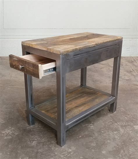 Reclaimed Wood and Metal End Table With Storage | Vintage industrial ...