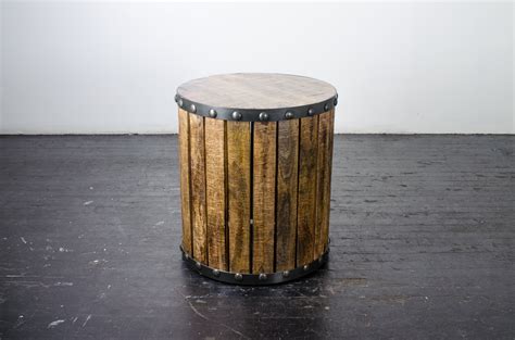 Side Table, Industrial Plank Wood Drum - Amigo Party Rentals, Inc.Amigo Party Rentals, Inc.