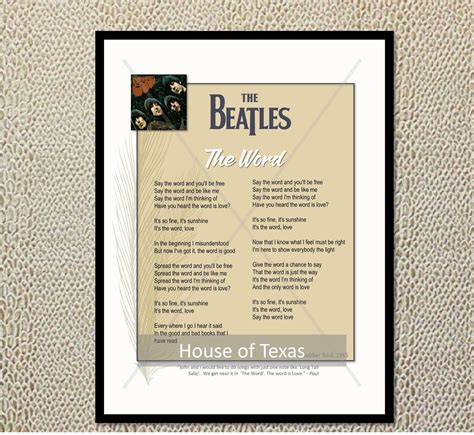 The Word Print the Beatles Beatles Lyrics From the Rubber Soul Album ...