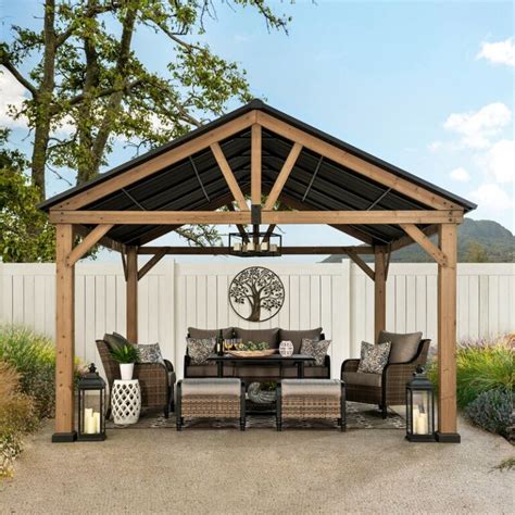 Sunjoy A102008100 Galleria Collection 12 x 14 ft. Cedar Framed Gazebo with Steel Gable Roof ...