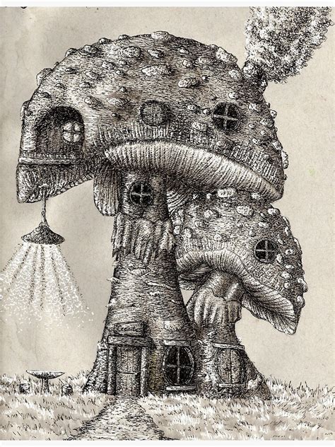 "Pen and Ink Mushroom House Drawing " Poster for Sale by Abigaillynnarts | Redbubble