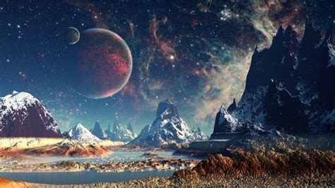 stars, Planet, Space, Mountain, Digital Art, Artwork Wallpapers HD / Desktop and Mobile Backgrounds