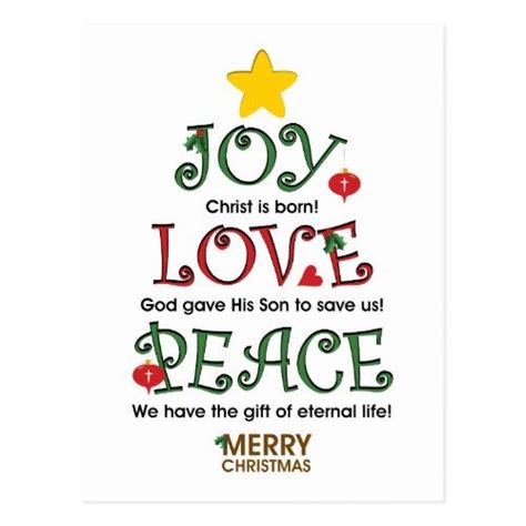 Christian Christmas Joy Love and Peace Holiday Postcard | Zazzle.com in 2021 | Christian ...