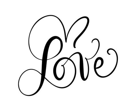 Love calligraphic vector text with romantic hearts. Handwritten ink lettering valentine concept ...