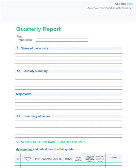 Effective Quarterly Status Report Template