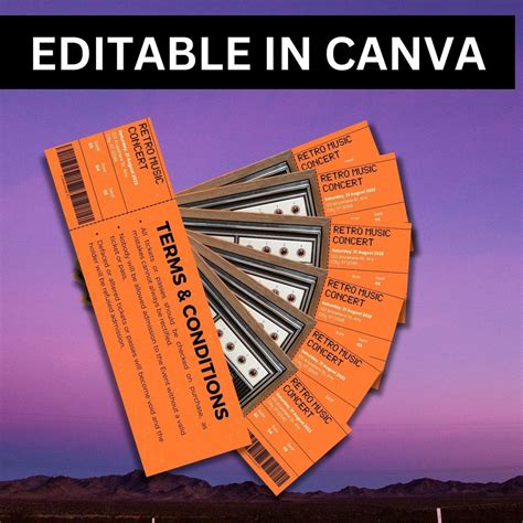 Editable Concert Ticket Template for Canva printable Gift - Etsy