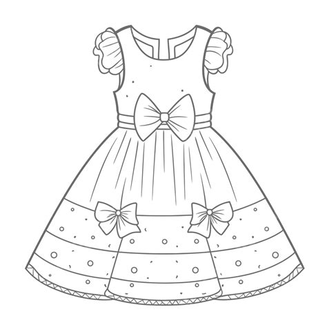 Little Dress In White Coloring Image For Download Price 1 Credit Usd $1 Outline Sketch Drawing ...