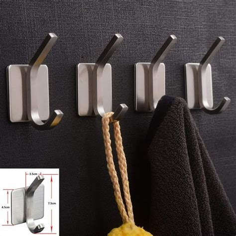 Towel Hook,3M Hooks ,Adhesive Hooks Bathroom, Self Adhesive Coat Hook Stick On Wall Stainless ...