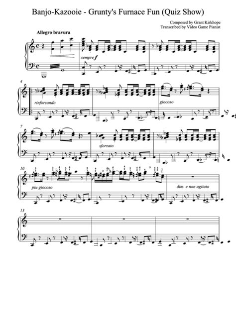 Grant Kirkhope - Banjo-Kazooie - Grunty'S Furnace Fun Piano Sheet Music ...