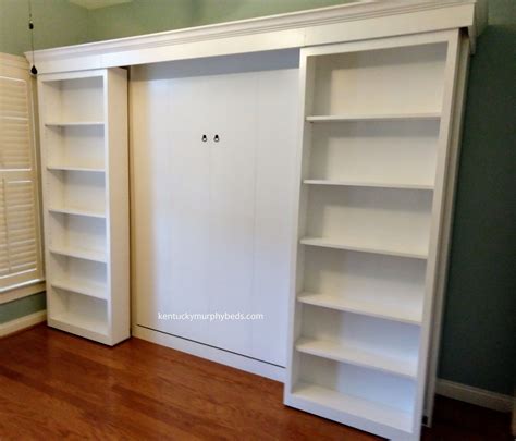 White Panel Style Murphy Bed with Bookcase Doors