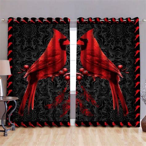 Red Cardinal Floral Pattern Red Cardinal Border Decor Home Christmas Window Blackout Curtains ...