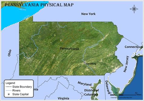 Physical Map of Pennsylvania - Check Geographical Features of the Pennsylvania, USA - Whereig.com