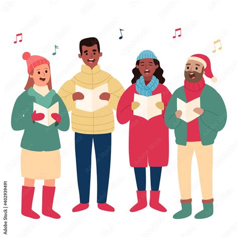 christmas caroling singing at Christmas night flat vector illustration ...